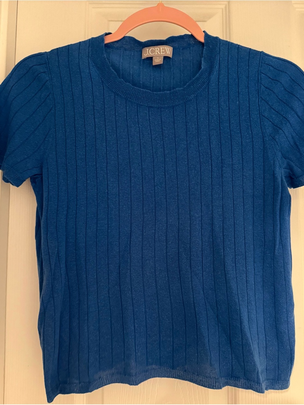 J.Crew Short-Sleeve Ribbed Knit Top in Blue